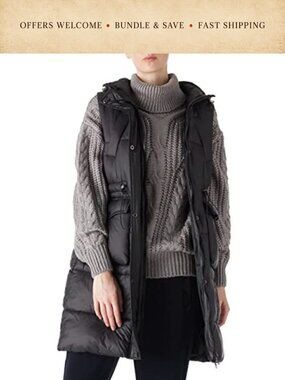 Women's Long Hooded Puffer Vest Quilted Sleeveless Zip Up Jacket